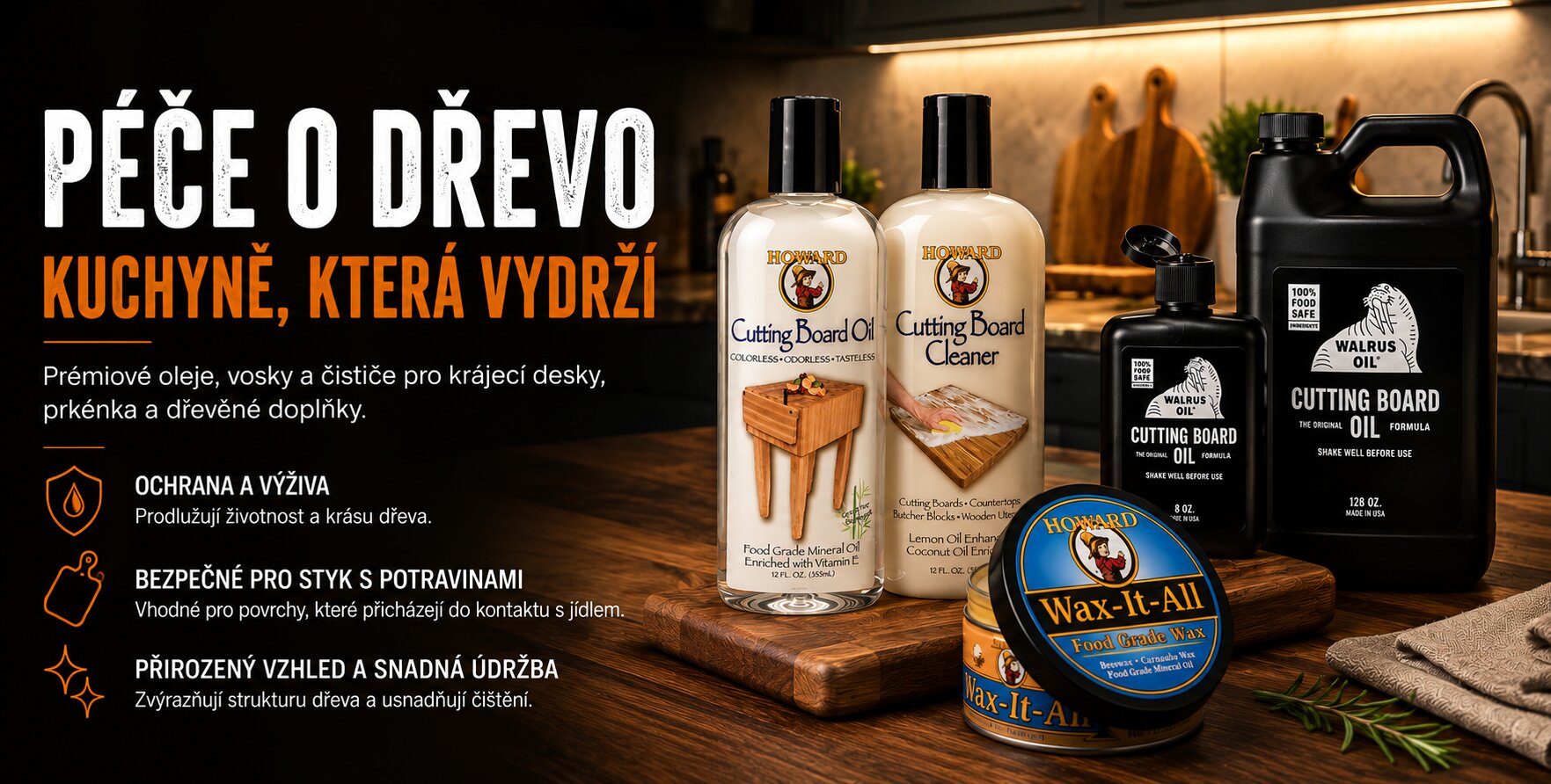 Howard oleje a vosky pro styk s potravinami