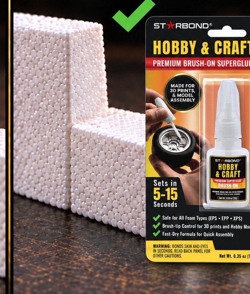 Polystyrenový blok slepený lepidlem šetrným k pěně Starbond Hobby & Craft