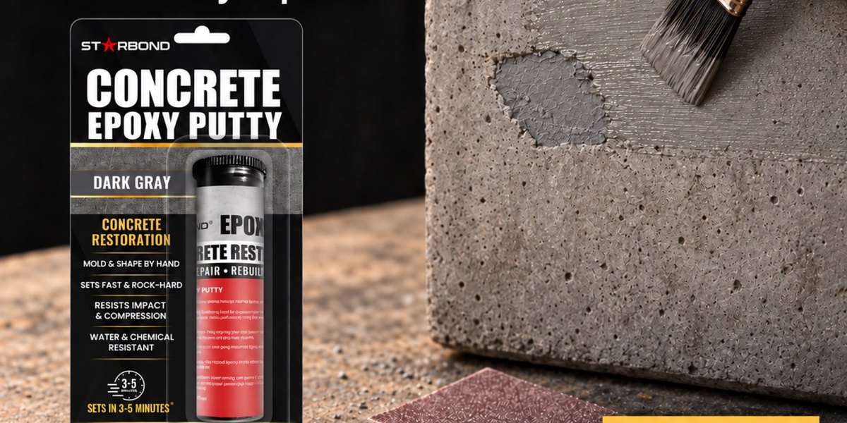 Natírání opravy epoxidovým tmelem Starbond Concrete – po vytvrzení lze brousit a natírat
