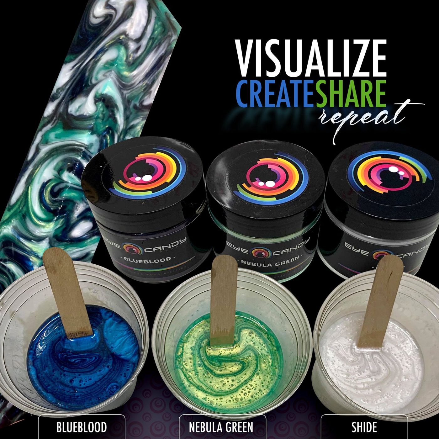 Nebula Green v kombinaci s dalšími pigmenty Eye Candy