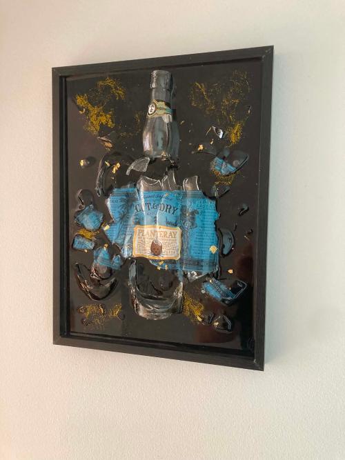 Epoxidový obraz s modrými pigmenty — výtvor zákazníka