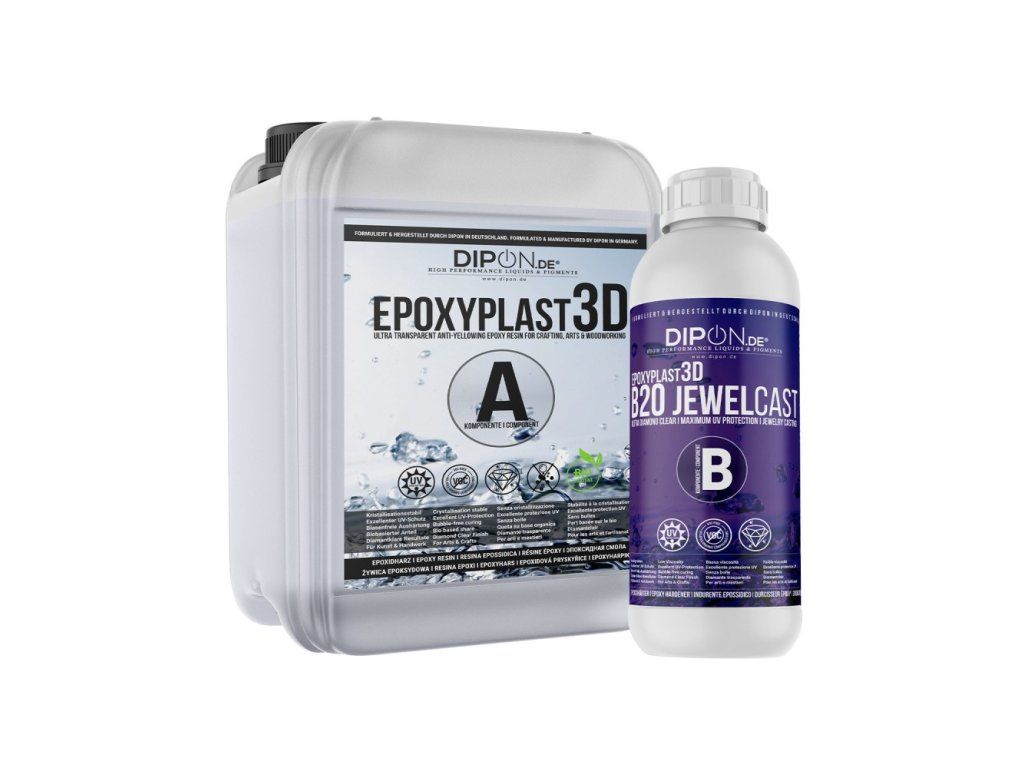 DIPON EpoxyPlast 3D B20 Jewel Cast Resina Epossidica 12 Kg – Ultra Trasparente, UV Resistente, Per Gioielli E River Tables