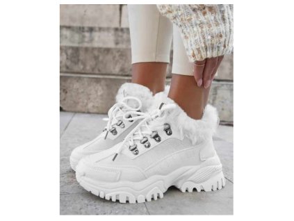 vysoké zateplené tenisky, s kožíškem, bílé