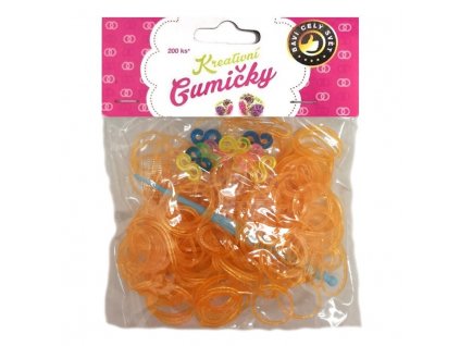 Loom Bands Pletací gumičky oranžové se třpytkami 200ks + háček