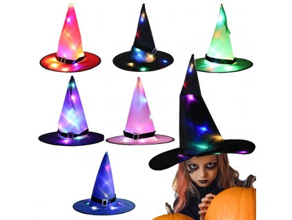 Čarodějnický klobouk s LED světlem (7469) (Barva Zelený)