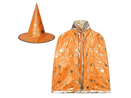 čarodějnický set klobouk plášť oranžový 1