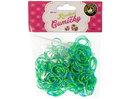 41698 13 loom bands pletaci gumicky pruhovane zeleno modre 200ks hacek