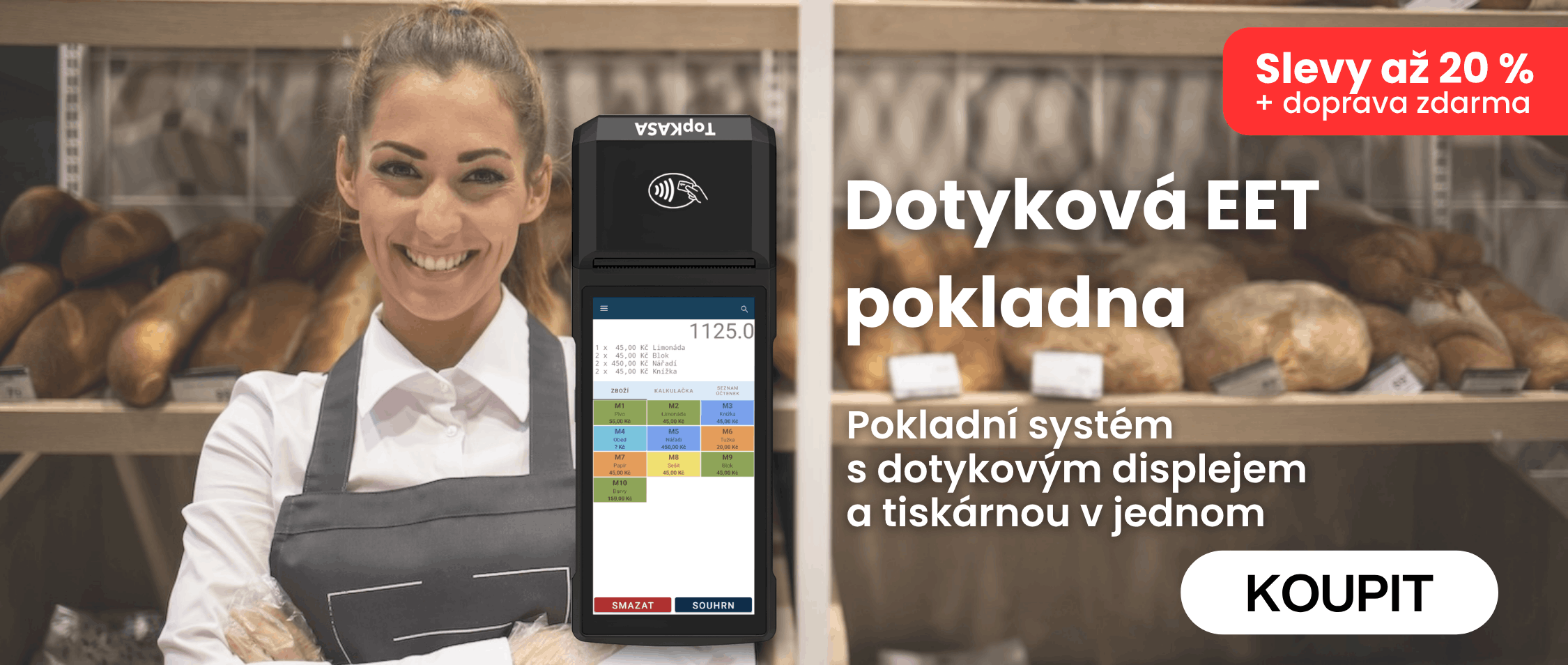 Dotyková EET pokladna s QR platbami, platba kartou, nebo hotovost - TopKasa.cz