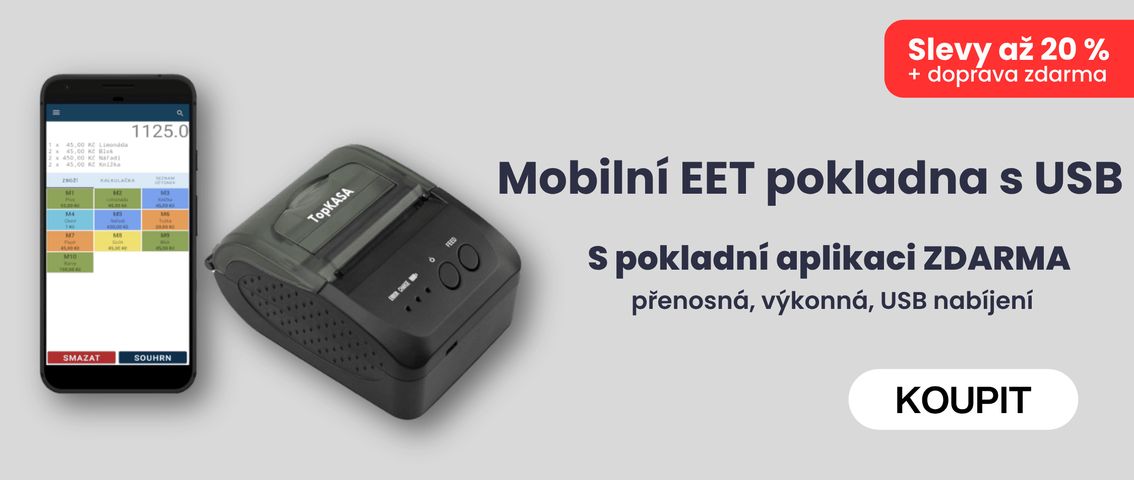 Moderní Mobilní EET pokladna - pro prodej, stánky, služby atd - TopKasa.cz