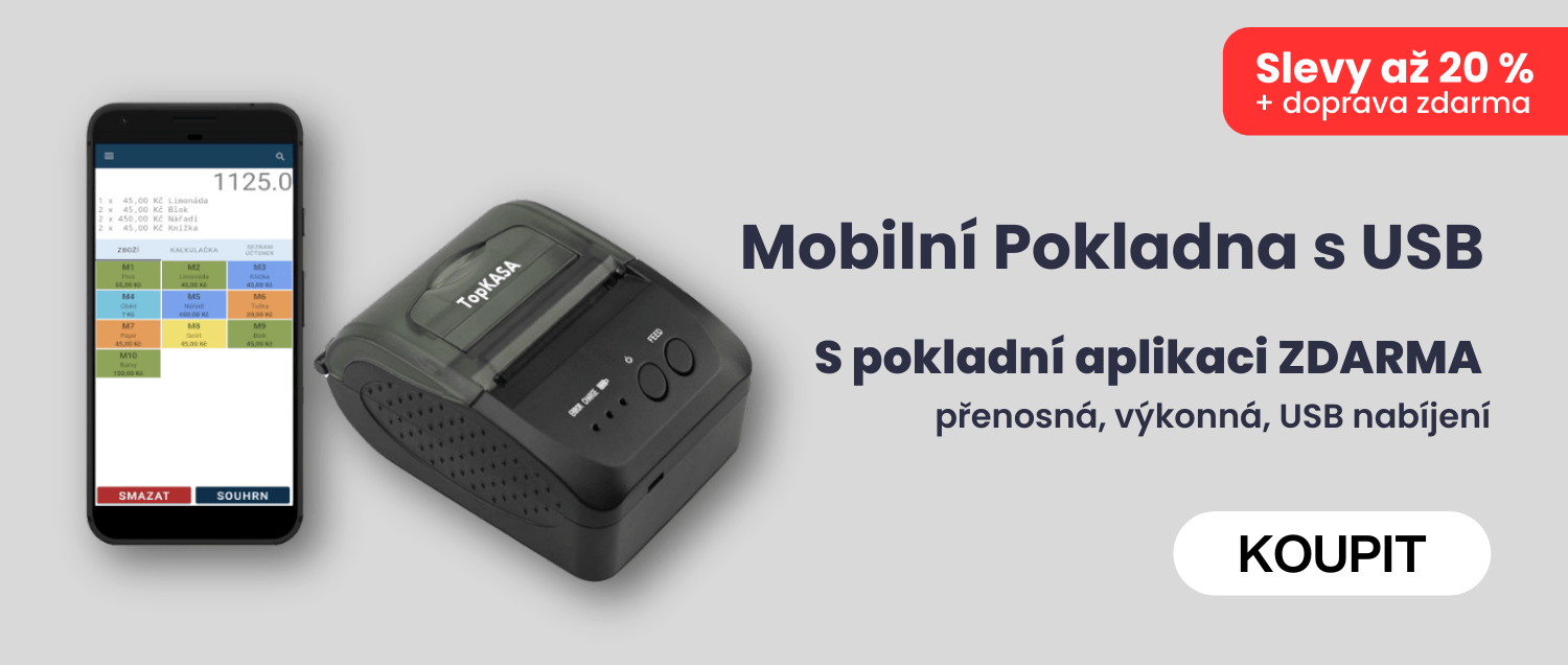 Pokladna pro každou provozovnu - přenosná, výkonná, USB nabíjení - TopKasa.cz