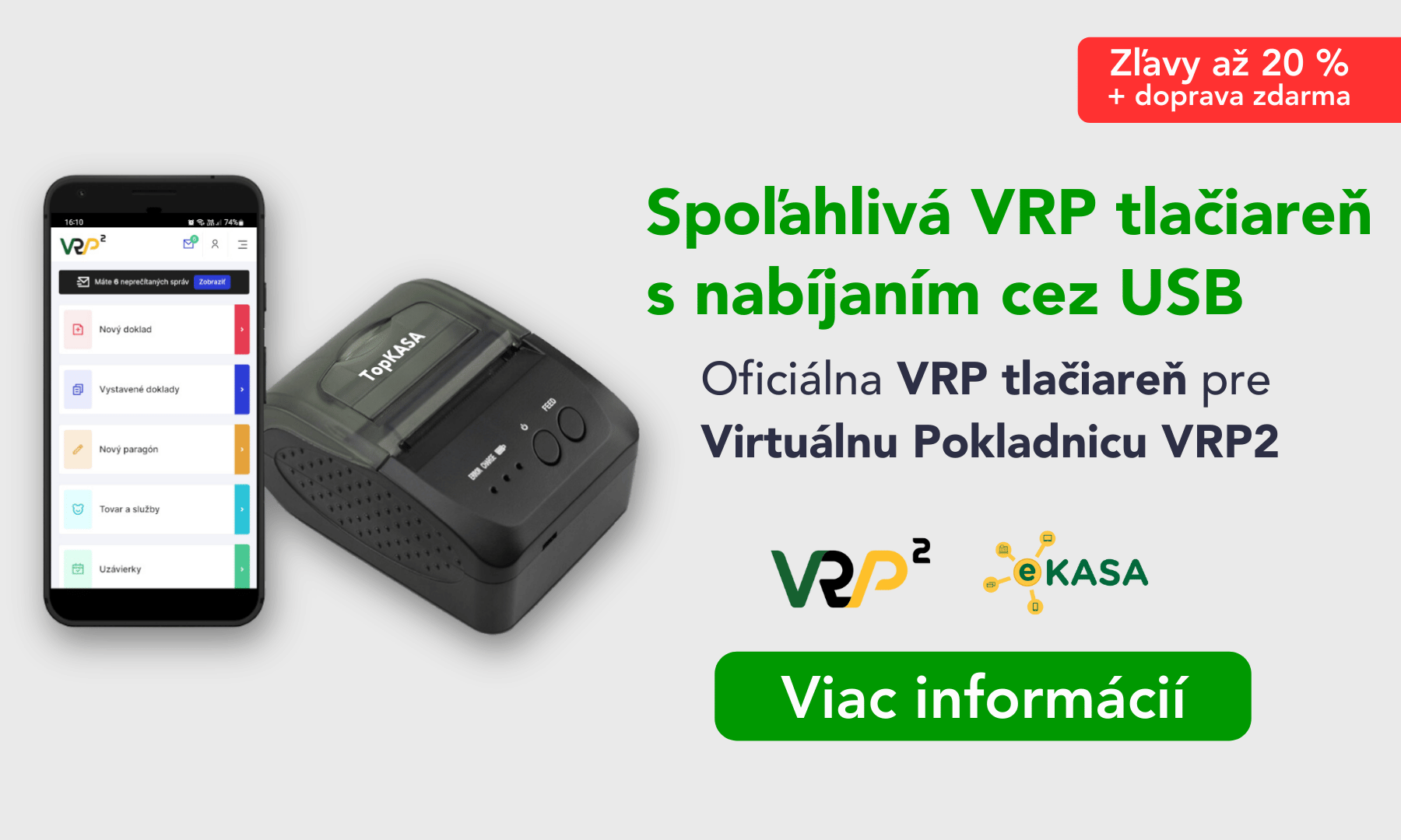 Mini VRP2 tlačiareň pre Virtuálnu Pokladnicu VRP2 mobil bluetooth