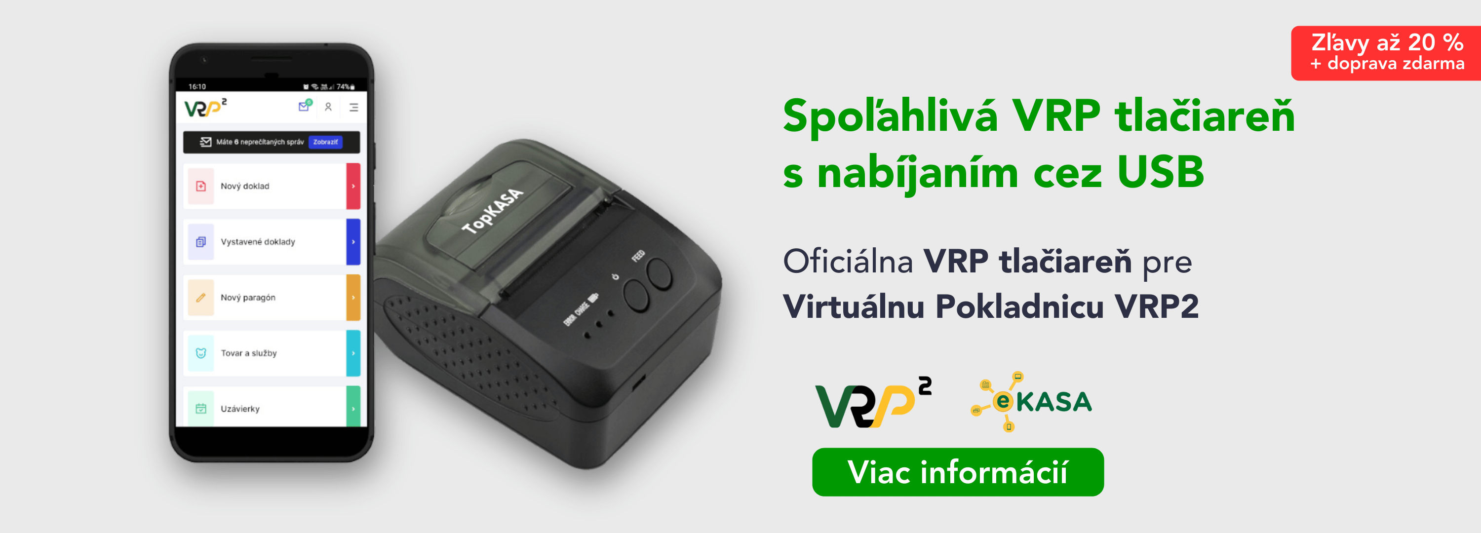 Mini VRP2 tlačiareň s USB nabíjaním