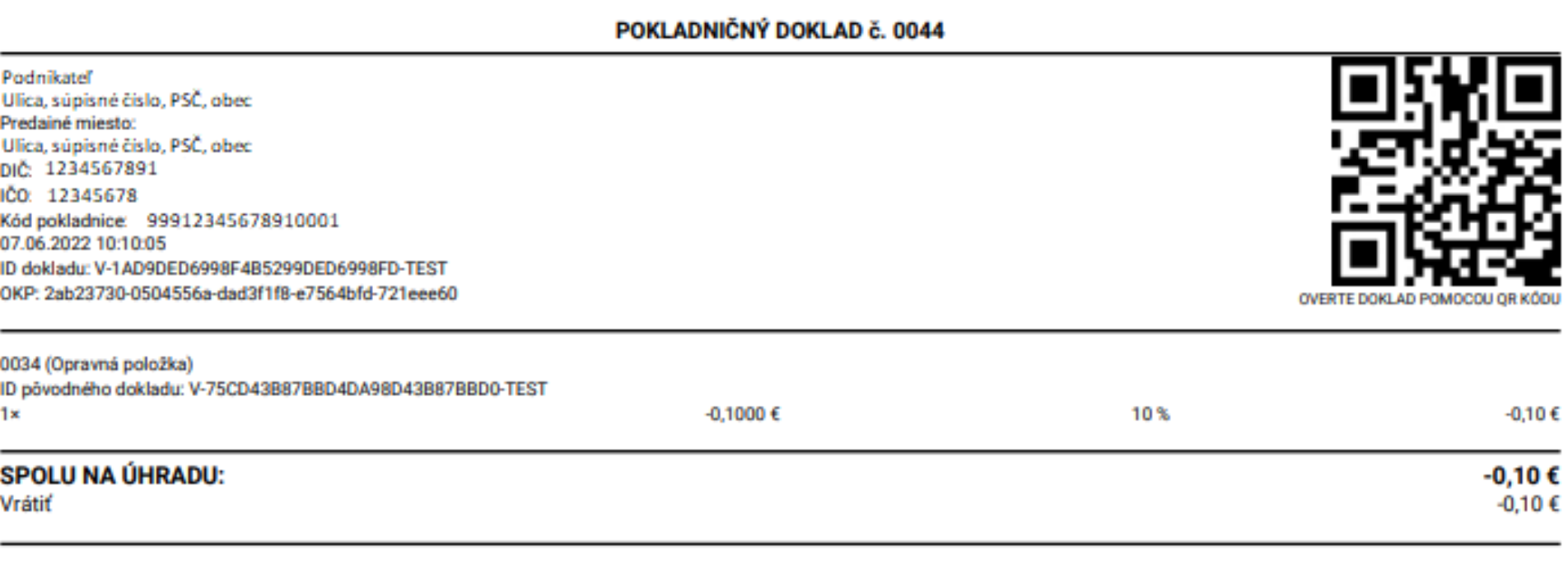 Opravny doklad vytlaceny z vrp tlaciarne