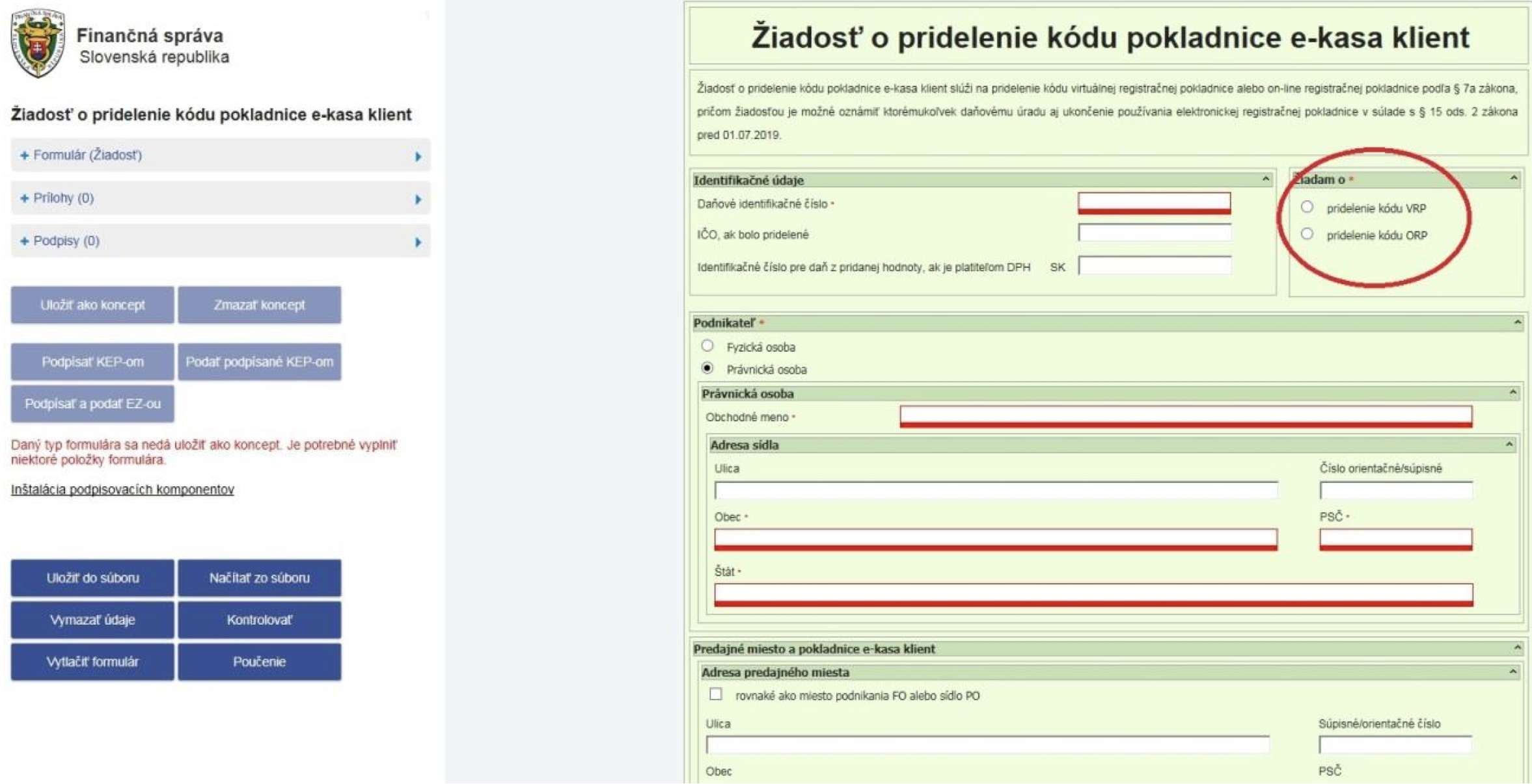 ziadost o pridelenie kodu pre vrp2