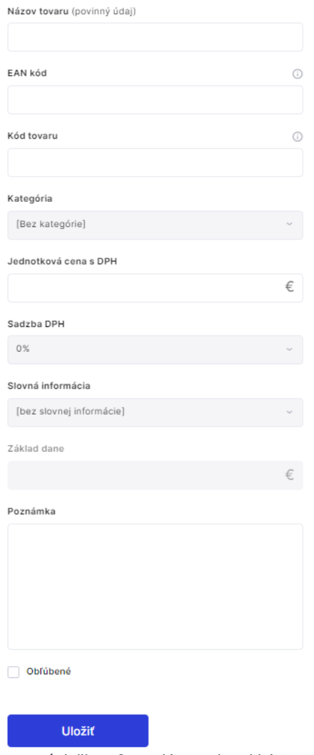 Vytvorenie noveho tovaru vo VRP2