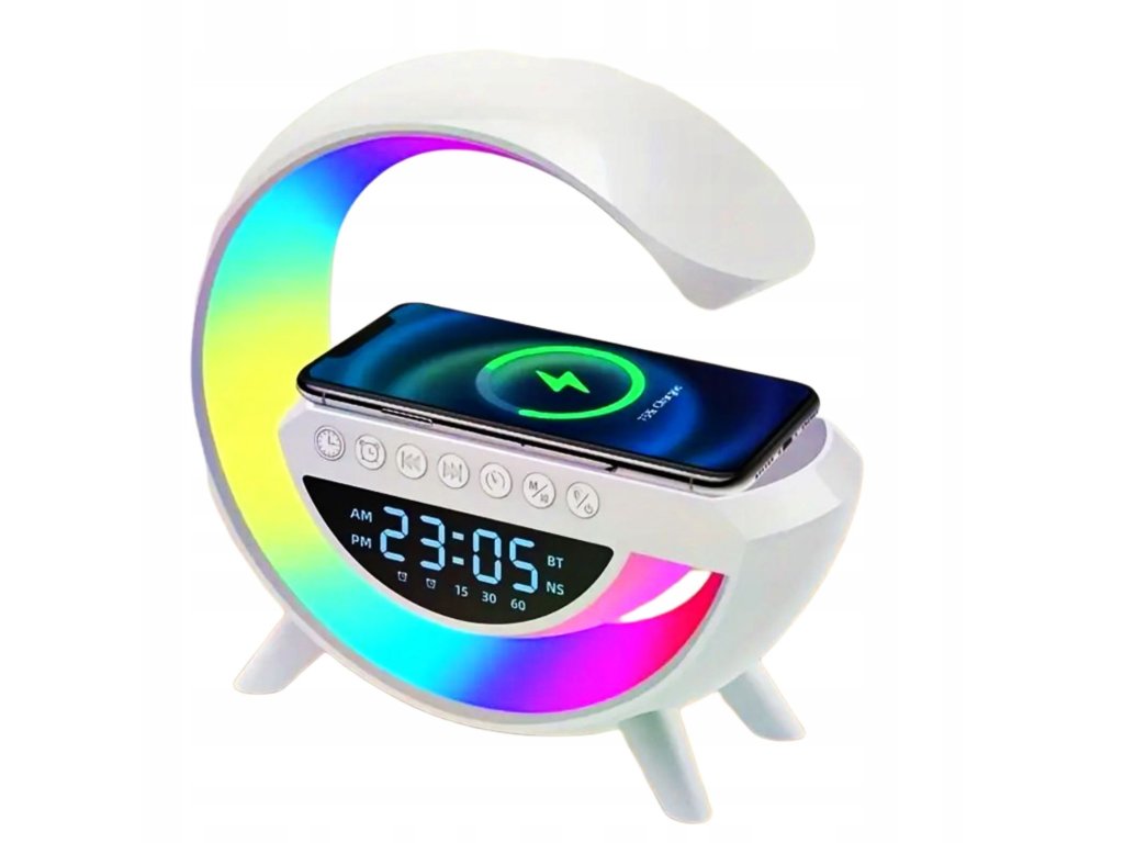 18210 inteligentni rgb led lampa s nabijeckou qi bluetooth reproduktoru