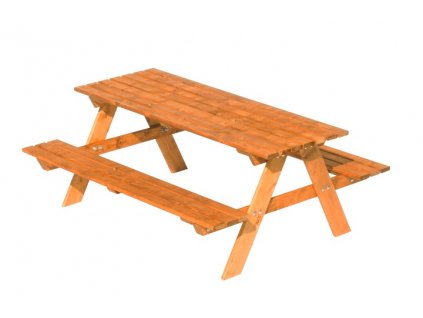 Dřevěný dětský stůl s lavicemi hnědý