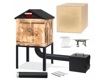 Zahradní dřevěná udírna 120 cm opálená s oplechovanou střechou - Grill&Smokehouse Zahradní udírna
