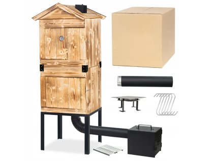 Zahradní dřevěná udírna 160 cm opálená s kovový komín XL - Grill&Smokehouse