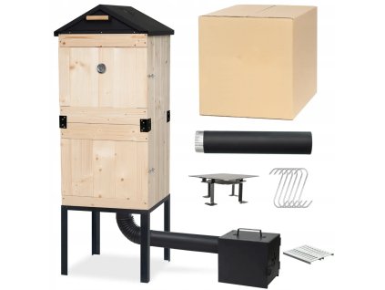 Zahradní dřevěná udírna 160 cm s XL topeništěm a plechovou střechou - Grill&Smokehouse