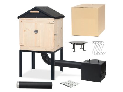 Zahradní dřevěná udírna 120 cm s XL topeništěm a plechovou střechou - Grill&Smokehouse