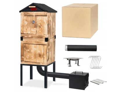Zahradní dřevěná udírna 160 cm opálená s oplechovanou střechou - Grill&Smokehouse Zahradní udírna