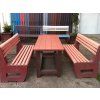 02 ga. Set van 2 massieve L-vormige banken en tafel