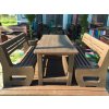 02 ga. Set of 2 solid L-bench benches and a table