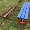02 da. Bench without backrest 180 cm, different colour versions.