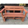 02 bb. Plastic, brick coloured bench with back and arm rests, 120 cm