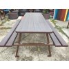 02 jd. Metal picnic table, table top, with seat made of plastic boards
