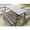 02 jd. Metal picnic table, table top, with seat made of plastic boards