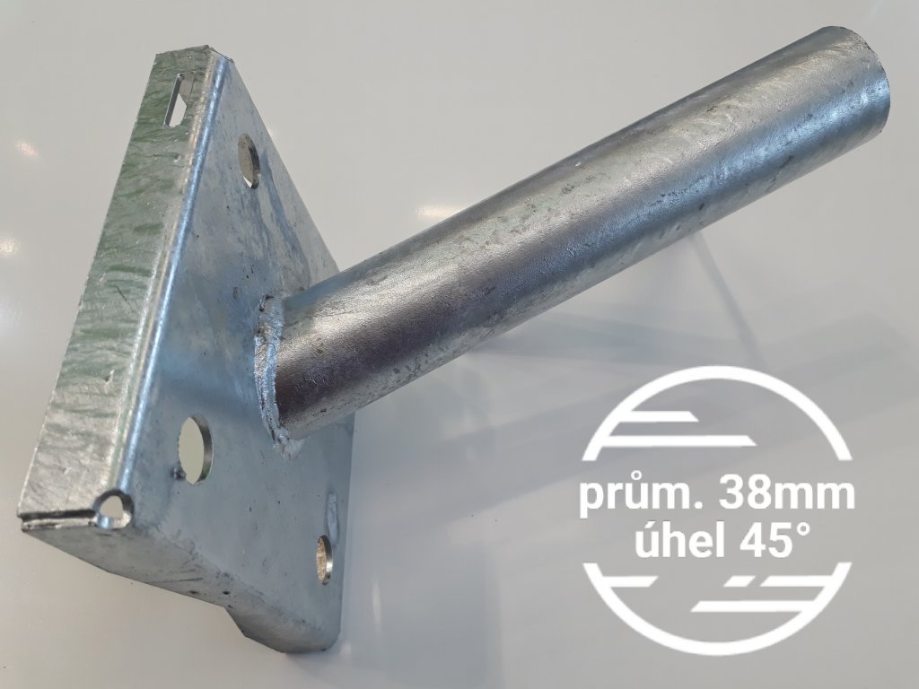 Výložník průměr 38mm sklon 45° pevný držák přídavný na sloup, stožár nebo zeď, stěnu