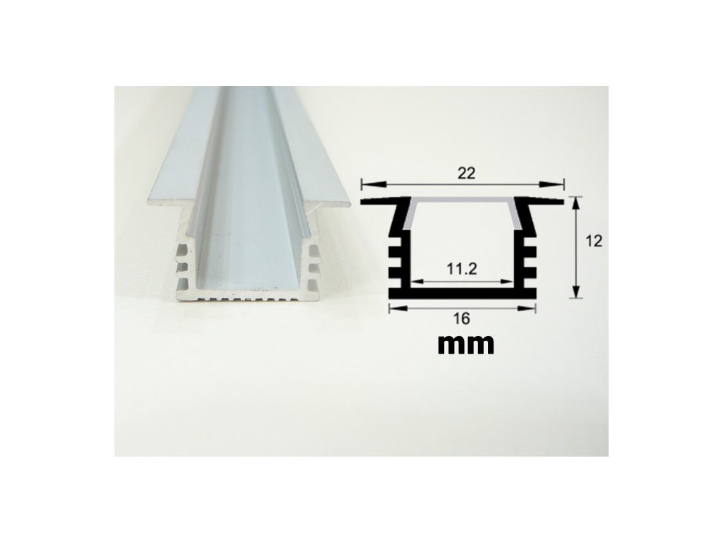 Hliníkový profil vestavný V6 chladící lišta pro LED pásek standartní levná s krytem difuzorem rozměry TopLux Osvětlení Praha skladem