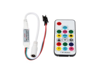 LED přijímač a dálkovýovladač pro programovatelné LED diody PIXEL RGB barevné pásky digitální RF DG17 a DC konektorem (samice) 063503 vnitřní použití IP20