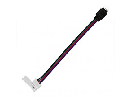 CLICK spojka bez pájení s kabelem a 4 pin konektorem (samice) pro LED RGB barevný pásek o šířce 10 mm. Rozměr jedné kostičky u spojky je  19x21mm.
