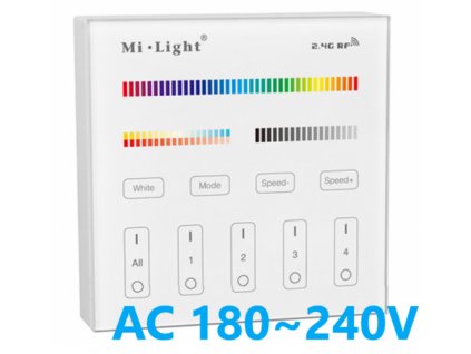 Luxusní skleněný nástěnný dotykový LED ovladač stmívač ALLMIX Mi-Light T4 MiBoxer RGB+CCT všechny byrvy světla na krabici KU68 čtyř kanálový vypínač na zeď