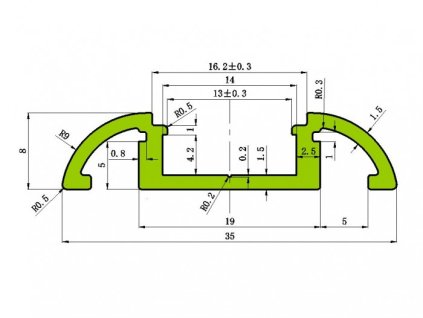 Hliníkový profil N10 chladící lišta pro LED pásek standartní levná s krytem difuzorem rozměry 35x9mm