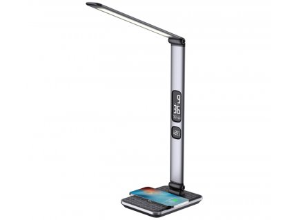 Luxusní LED stolní lampička IMMAX Heron  stříbrná s bezdrátovým nabíjením telefonu