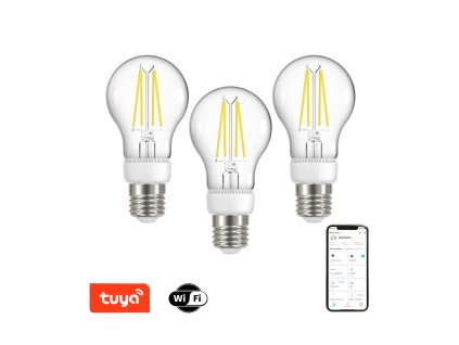 Smart chytrá  žárovka s LED filament čipy CCT - změna teploty barvy + stmívání na WIFI do aplikace TUYA, PHILIPS HUE, LIDL. Čirá ovladatelná retro žárovka.