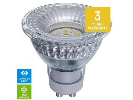 Zdravá LED žárovka EMOS TRUE 4,8W GU10 230V 3000K a 4000K, šetří oči minimalizuje modré světlo ECO biorytmus doporučená šetrná pro děti dospělé levná