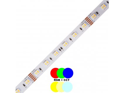Kombinovaný LED pásek 5v1 barevná a bílá dioda RGB+CCT allmix, stmívatelný + barevné režimy na 24V na dálkové ovládání nebo telefonní aplikaci GOOGLE home