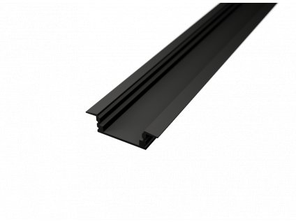 Hliníkový černý profil vestavný RC1 chladící ALU zapuštěná, vestavná lišta pro LED diodový pásek s mléčným nebo čirým krytem difuzorem. TopLux Praha skladem