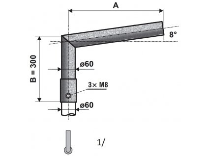 sadový lomený výložník sk 300mm 1rameno průměr 60mm žárový zinek