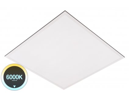 Čtvercový LED panel BLP6060 102302. 60x60cm bílá barva rámu, 6000K studená bílá, hranaté stropní  stmívatelné svítidlo do podhledu na lanka strop.