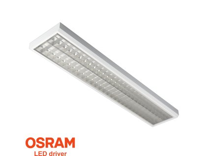 LED zářivkové stropní svítidlo České značky MODUS LLLX6000RL2MAT4ND 150cm kancelářské klasické světlo s lesklou stříbrnou mřížkou pro školy, prodejny, úřady