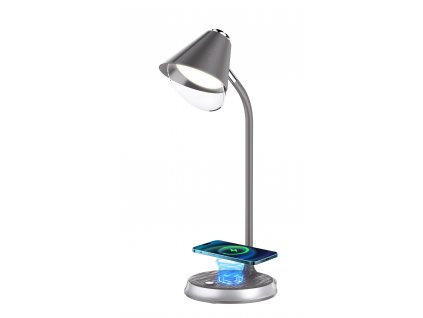 LED stolní lampička Immax FINCH s Qi nabíjením šedá + stříbrné prvky