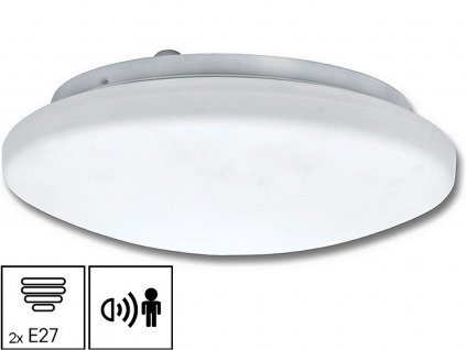 Stropní a nástěnné svítidlo ECOLITE VICTOR pro 2X žárovku E27 s krytím IP44 do koupelny, chodby, fasády domu, panelové domy,sklo a kov, s HF čidlem senzorem