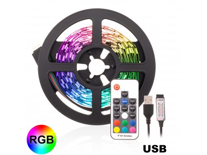 Barevný RGB LED pásek na připojení přes USB do TV televize. Kompletní sada, součástí dodávky je dálkové ovládání.  TopLux Praha - skladem na prodejně