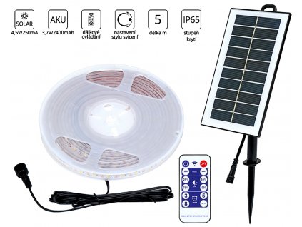 SOLAR STRIP nabíjecí LED pásek na zahradu, balkón či terasu, bez nutnosti elektrického proudu, v balení je i dálkový ovladač pro stmívání, časování a řežimy